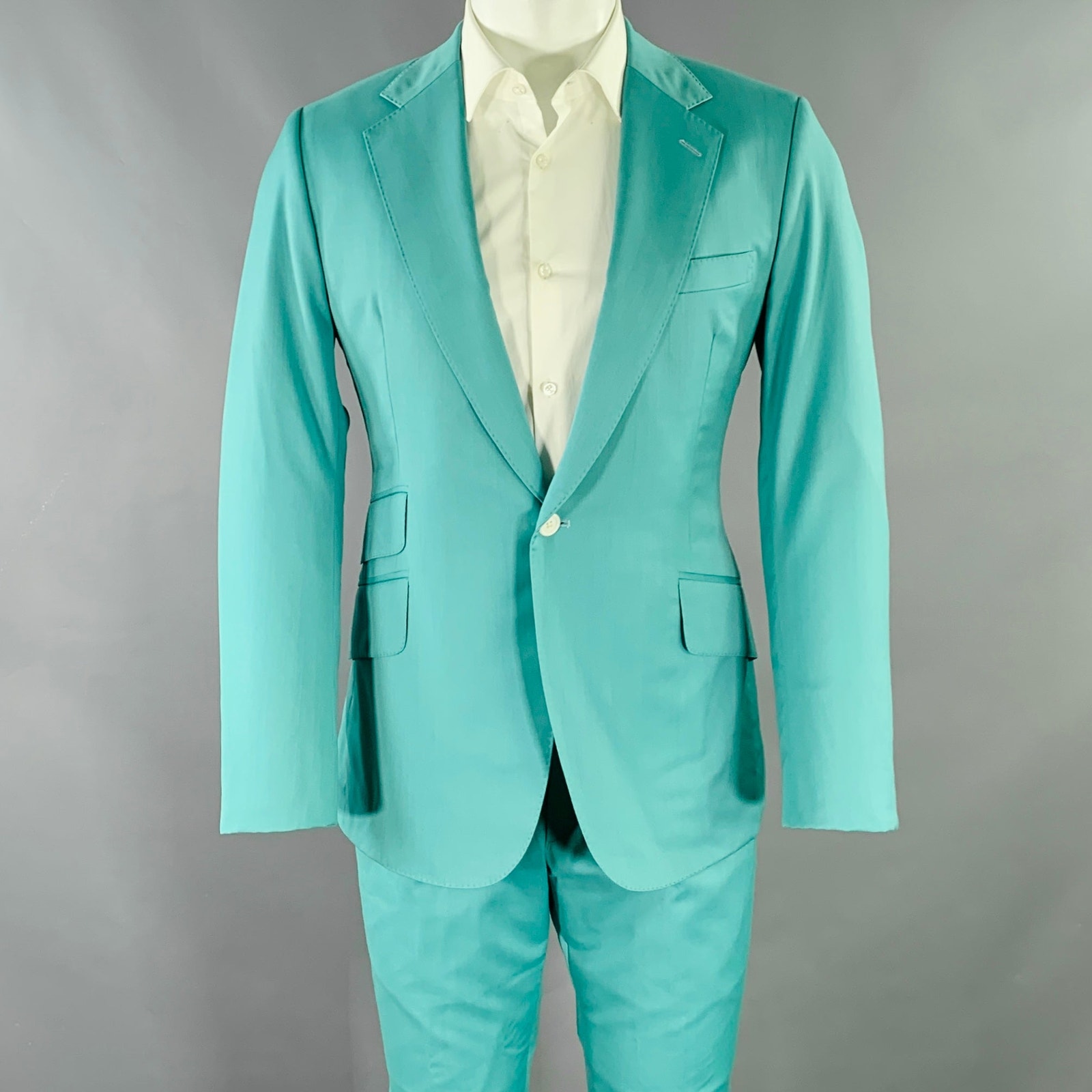 Richfresh Size 40 Green Wool Notch Lapel Suit